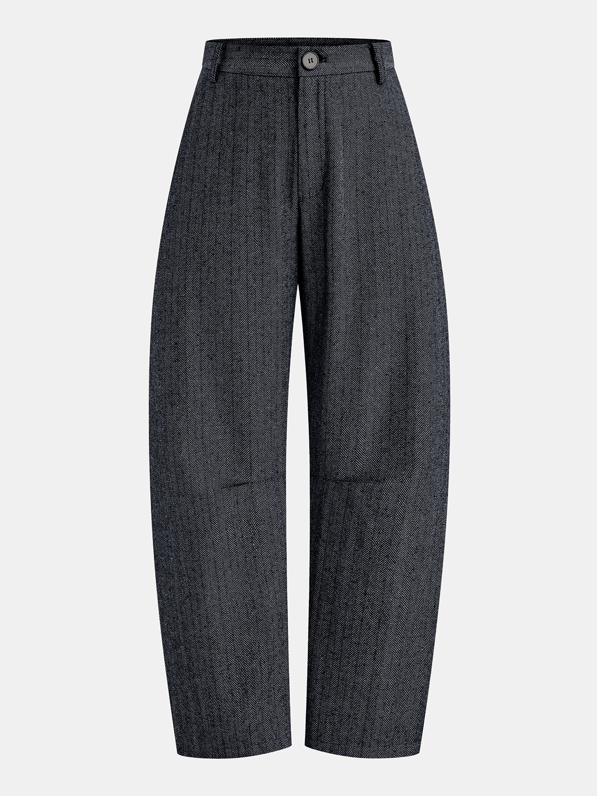 Mid-Waist Herringbone Curved-Leg Pants