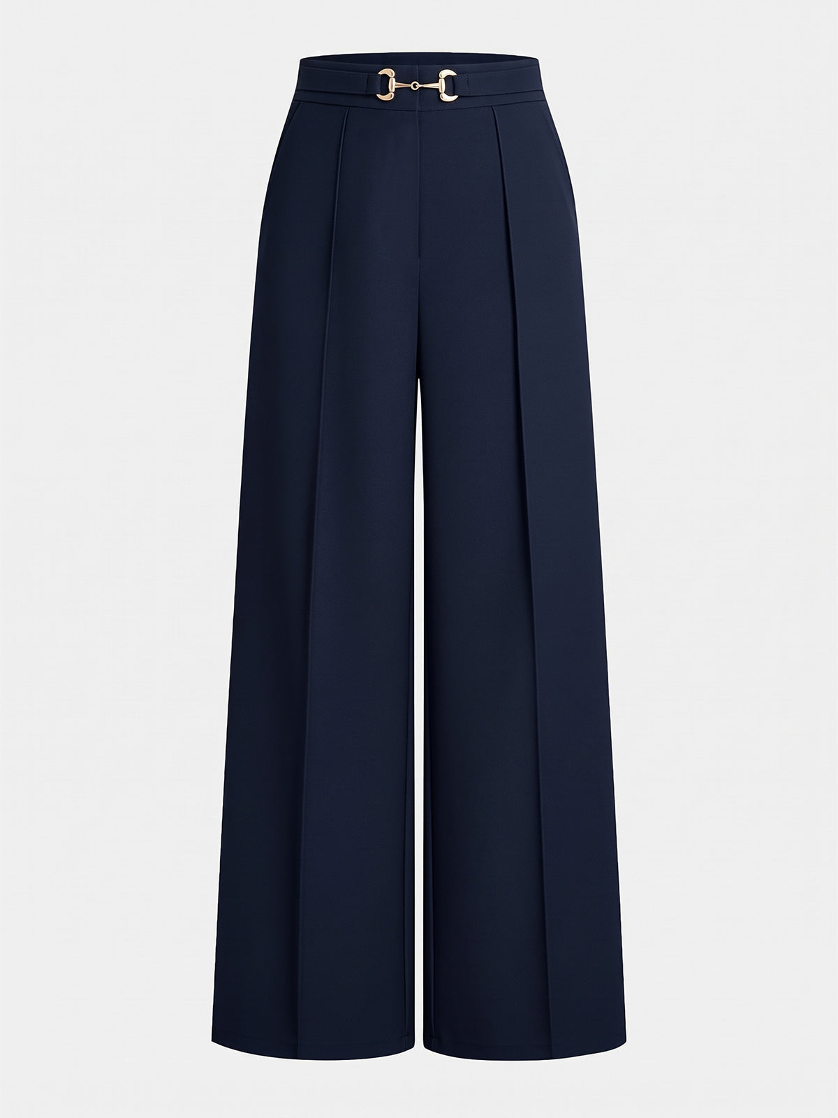 Metal Buckle Mid Waist Straight Leg Pants
