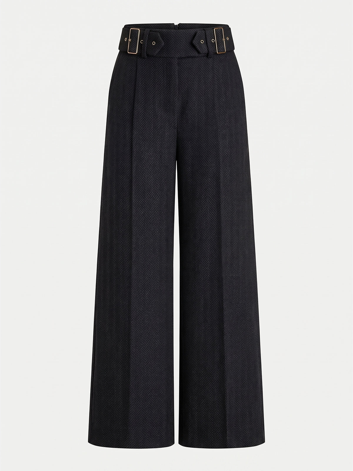 Herringbone Double Buckle Wide Pants