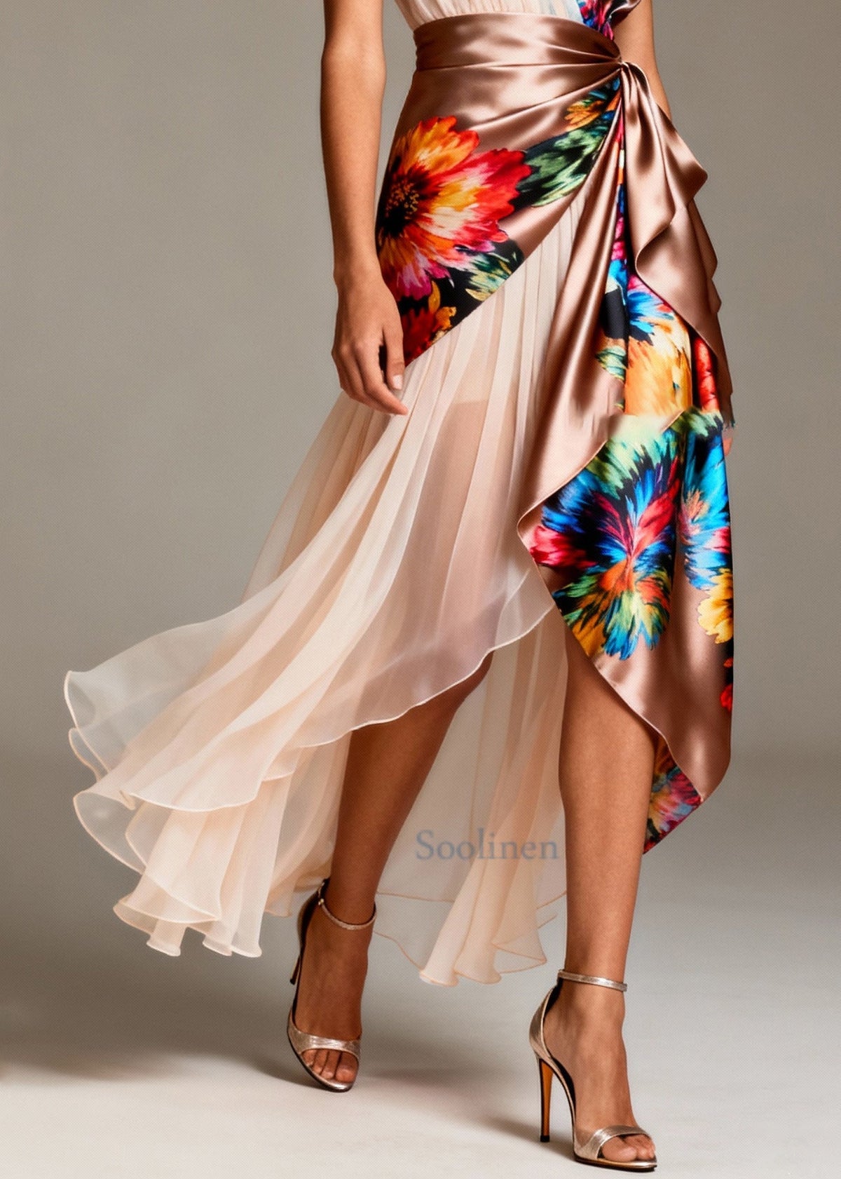 Elowen Patchwork Tulle Silk Party Dress