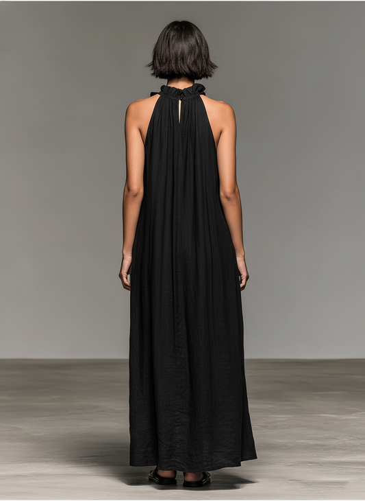 Elara Linen Blend Ruffle Maxi Dress