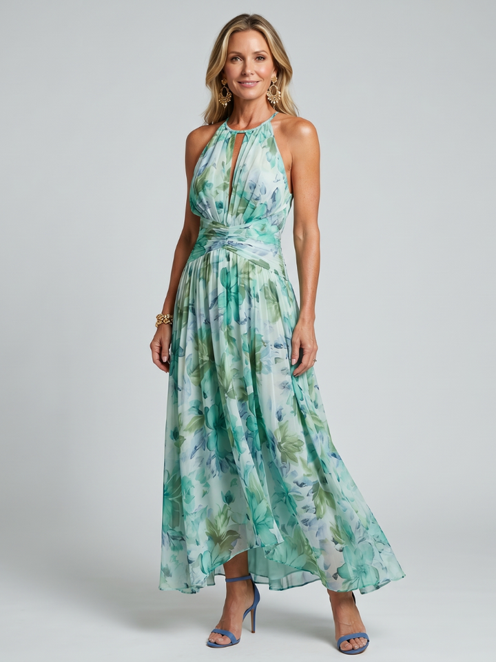 Elowen Pleated Floral Halter Midi Dress