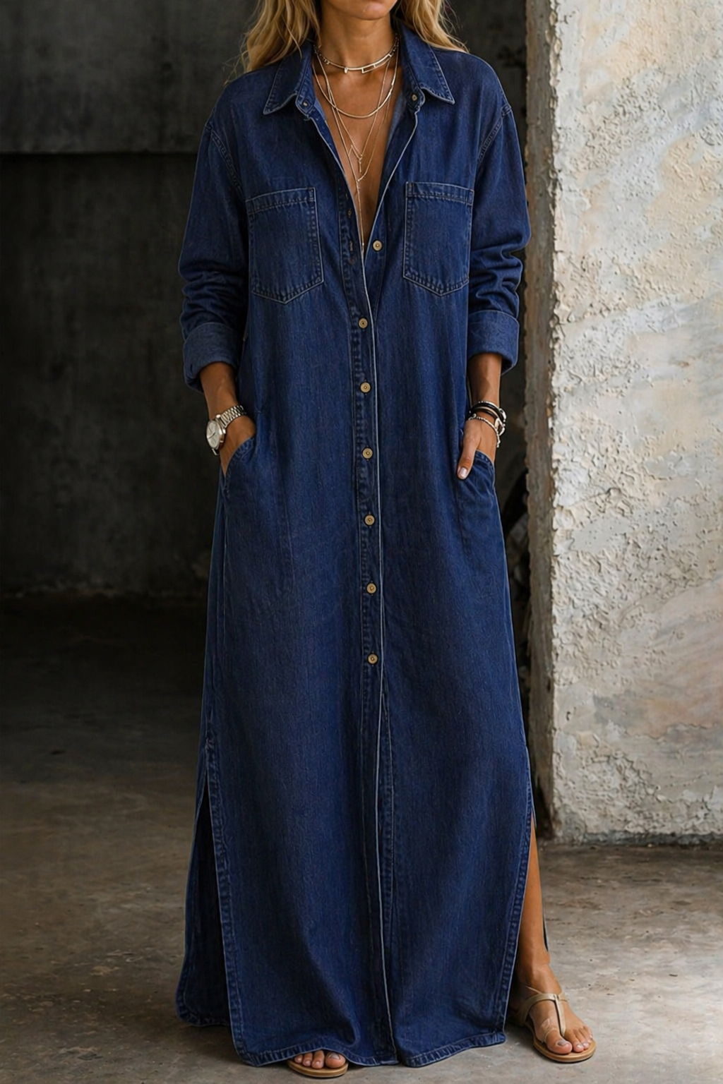 Elara Button Down Maxi Dress