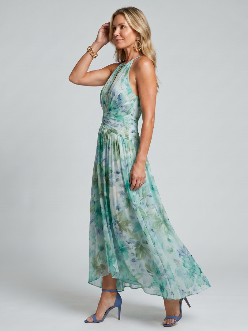 Elowen Pleated Floral Halter Midi Dress