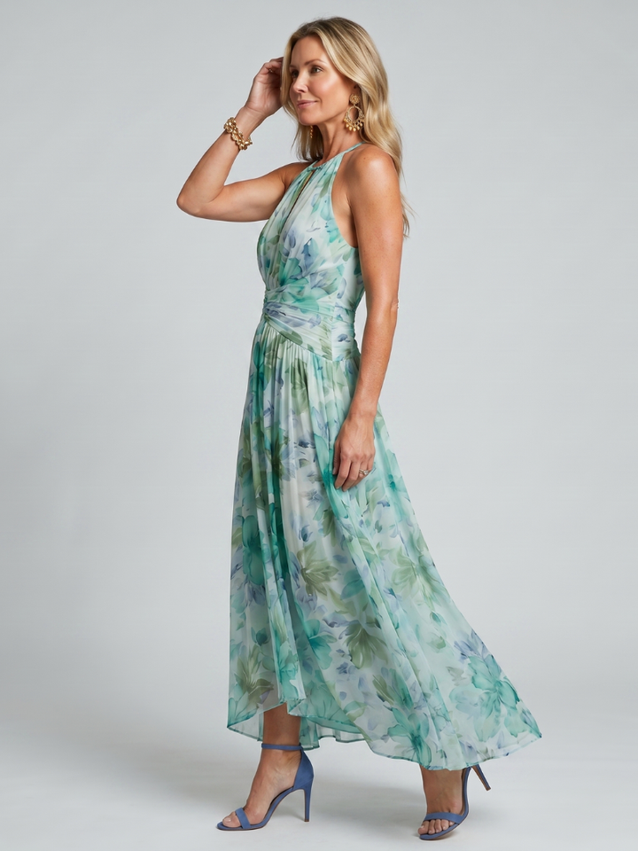 Elowen Pleated Floral Halter Midi Dress