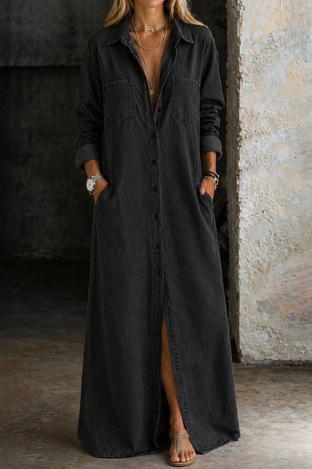 Elara Button Down Maxi Dress