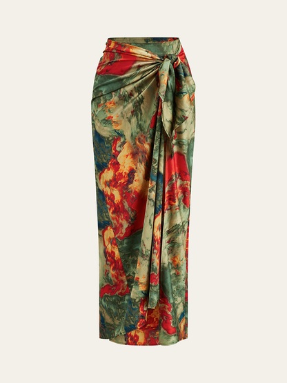 Printed Wrap-Tie Maxi Skirt