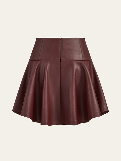 PU High-Waisted Flared Mini Skirt