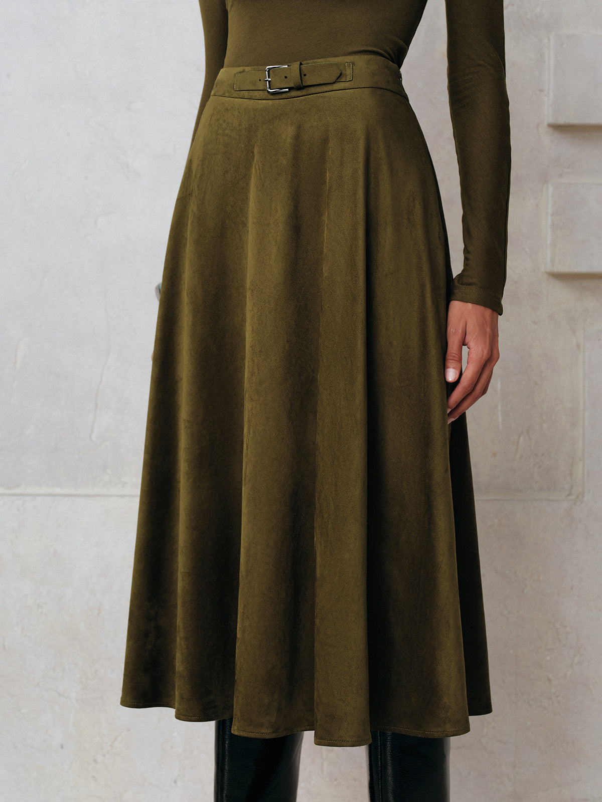 Soft Suede Effect A-Line Midi Skirt