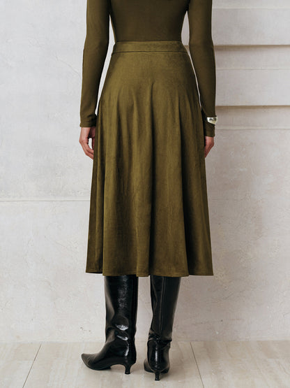 Soft Suede Effect A-Line Midi Skirt