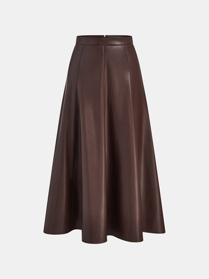 PU A-Line Mid-Waist Skirt