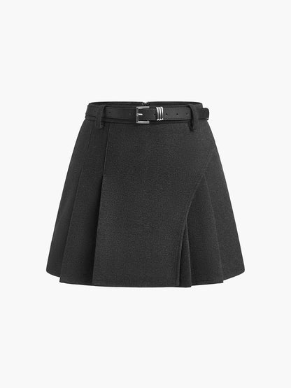 Elegant Pleated Belted Mini Skirt
