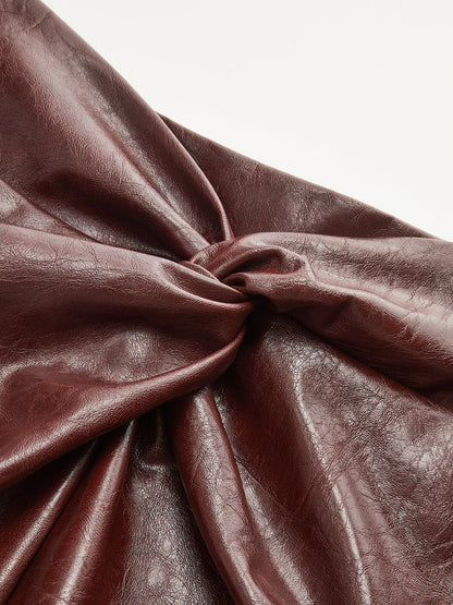 Knot Detail Slit Faux Leather Midi Skirt