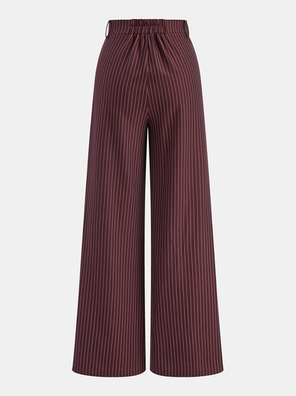 Asymmetric Waistband Pinstripe Wide-Leg Pants