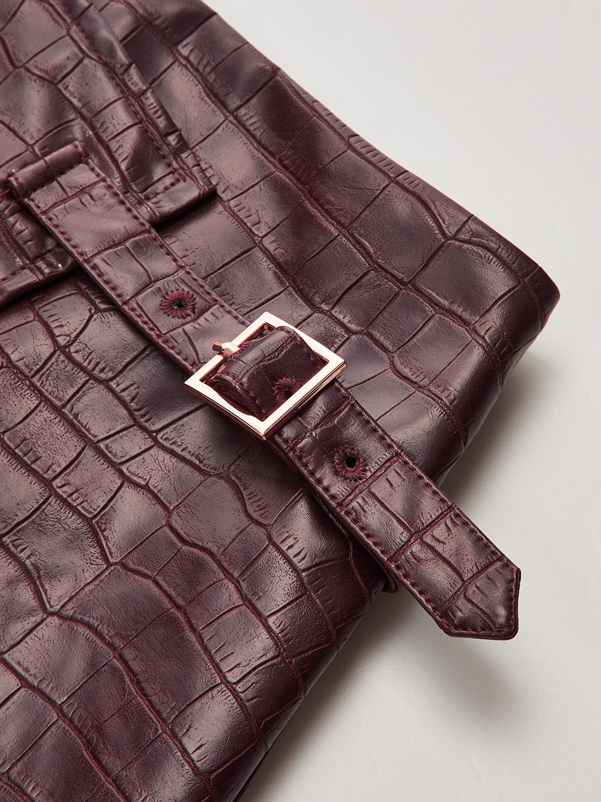 Crocodile Embossed PU Leather Mini Skirt
