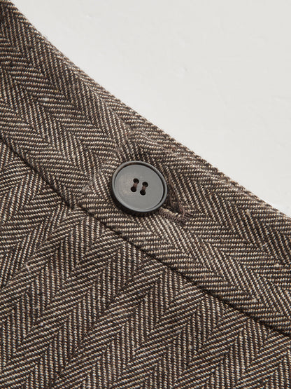 Mid-Waist Herringbone Curved-Leg Pants