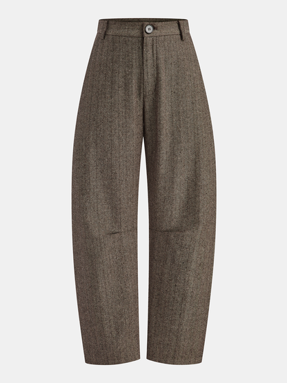 Mid-Waist Herringbone Curved-Leg Pants