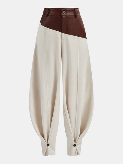 Faux Leather Paneled Balloon Pants