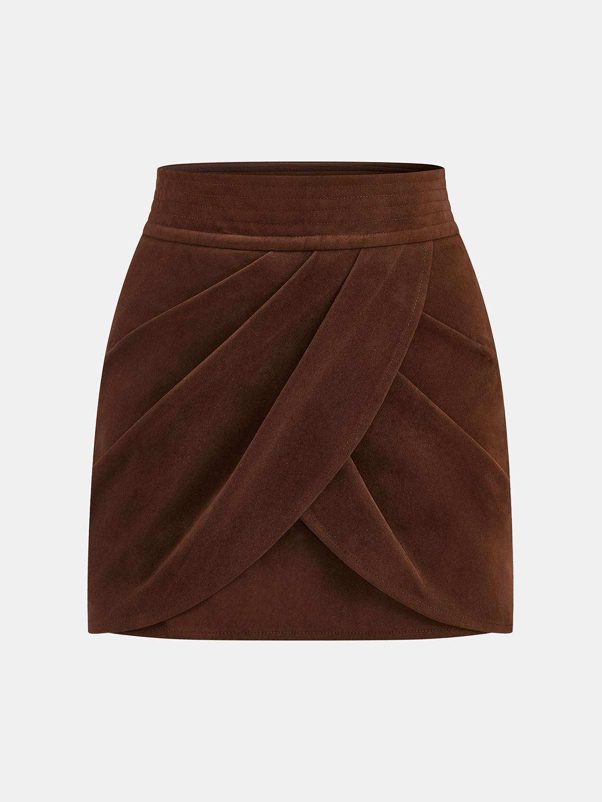Asymmetric Pleated Suede Effect Mini Skirt