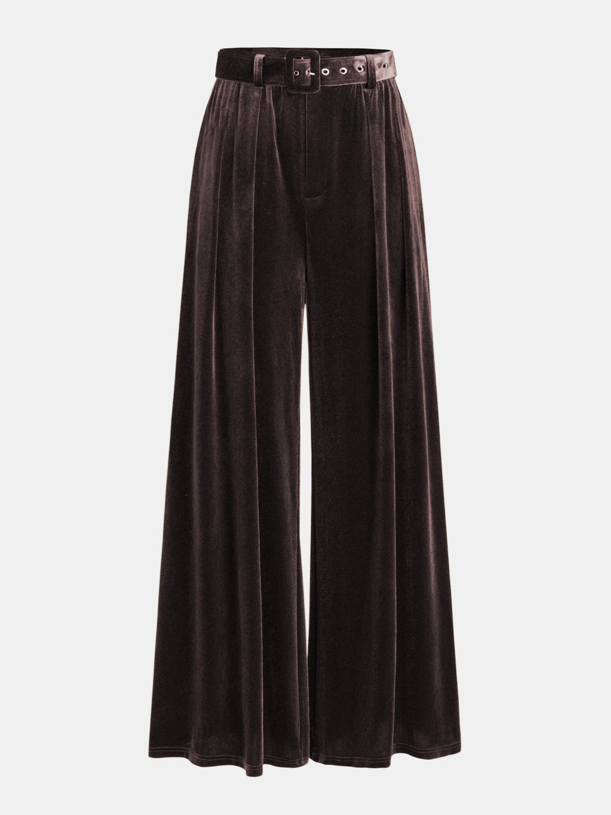Belted Pleated Velvet Wide-Leg Pants