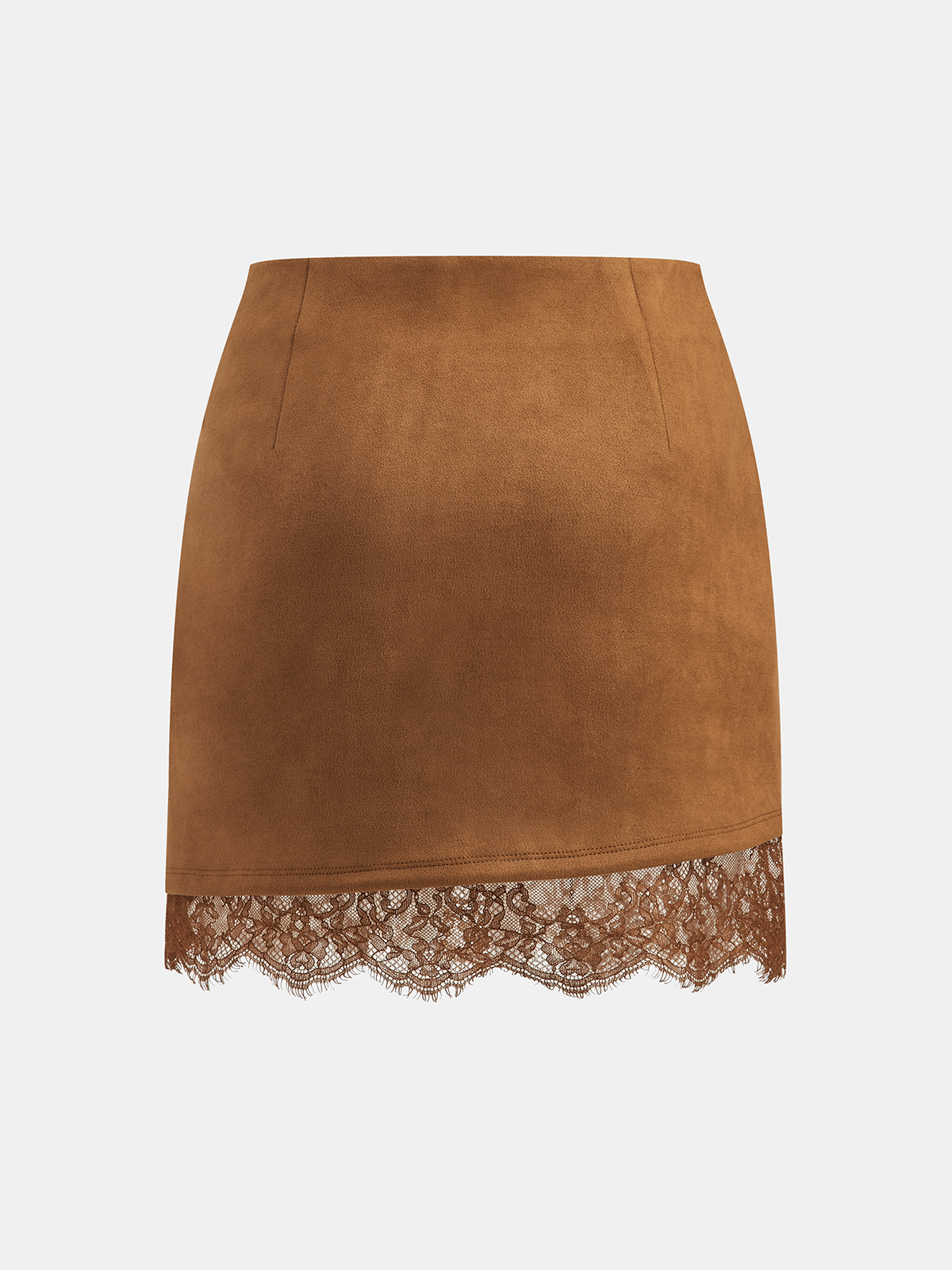 Lace Hem Suede Effect Mini Skirt