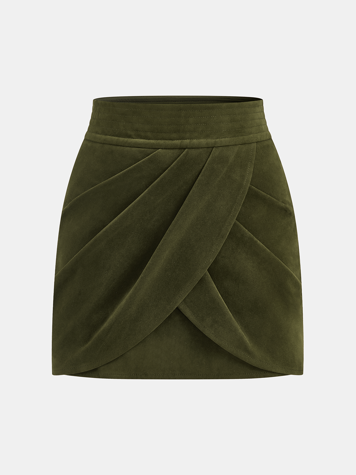 Asymmetric Pleated Suede Effect Mini Skirt