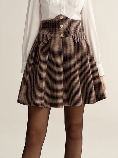 Houndstooth High-Waisted Pleated Mini Skirt