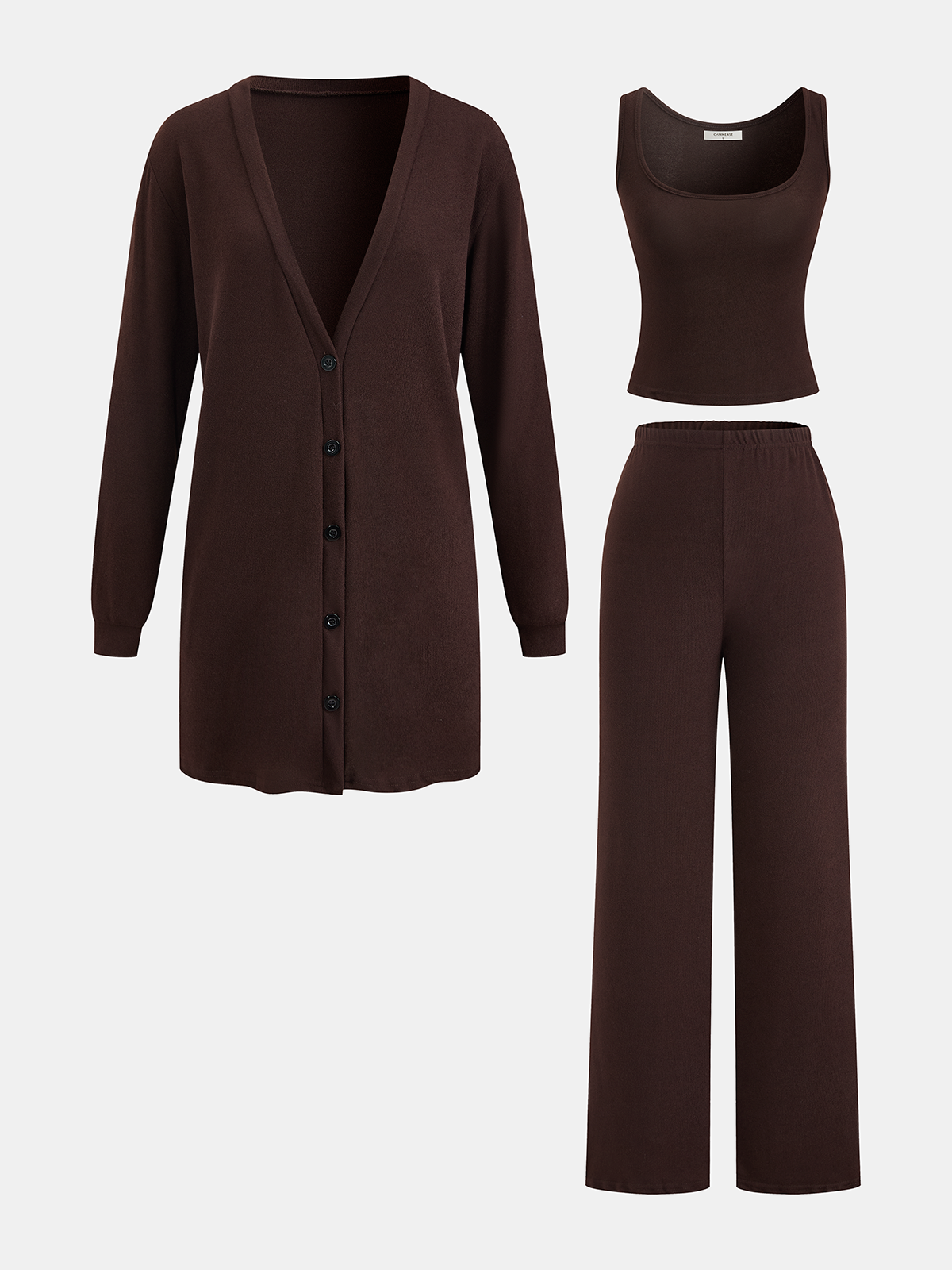 Cardigan Tank Wide-Leg Pants Three-Piece Set