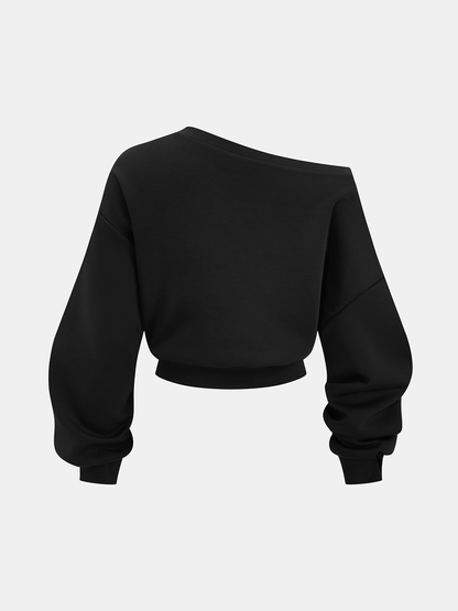 Off-Shoulder Sweatshirt & Drawstring Pants Set