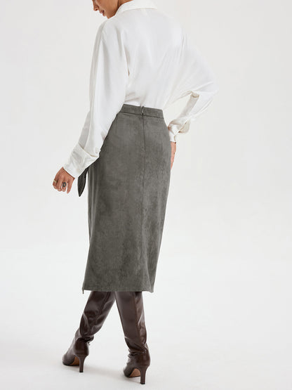 Tie Knot Suede Effect Midi Skirt