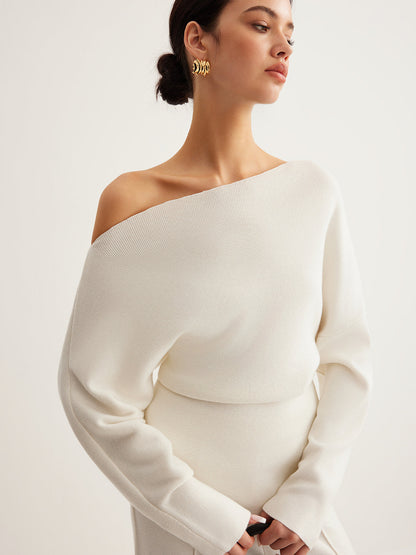 Wool-Blend Asymmetric Sweater & Wide-Leg Pants Set