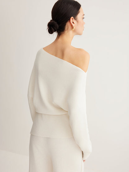 Wool-Blend Asymmetric Sweater & Wide-Leg Pants Set