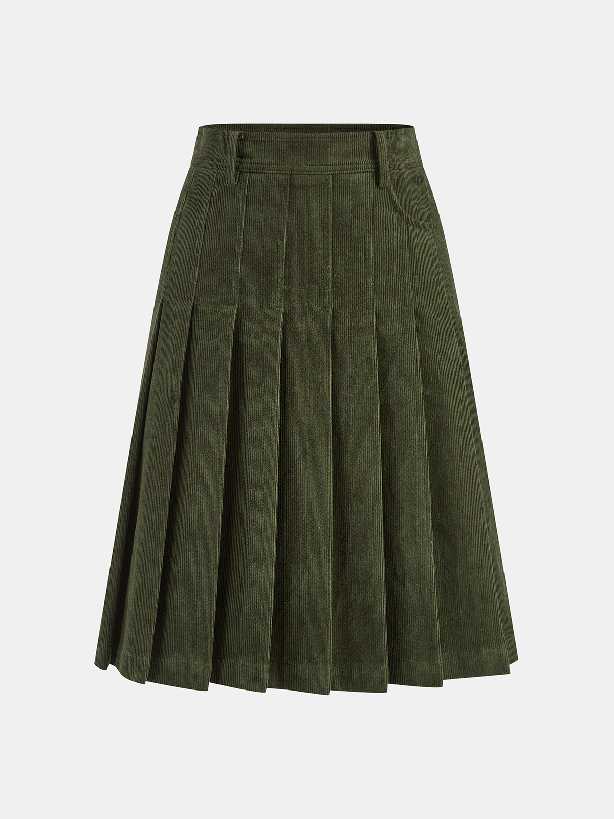 Pleated Corduroy Midi Skirt