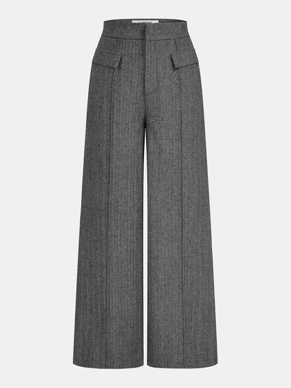 Herringbone Tweed Wide-Leg Pants