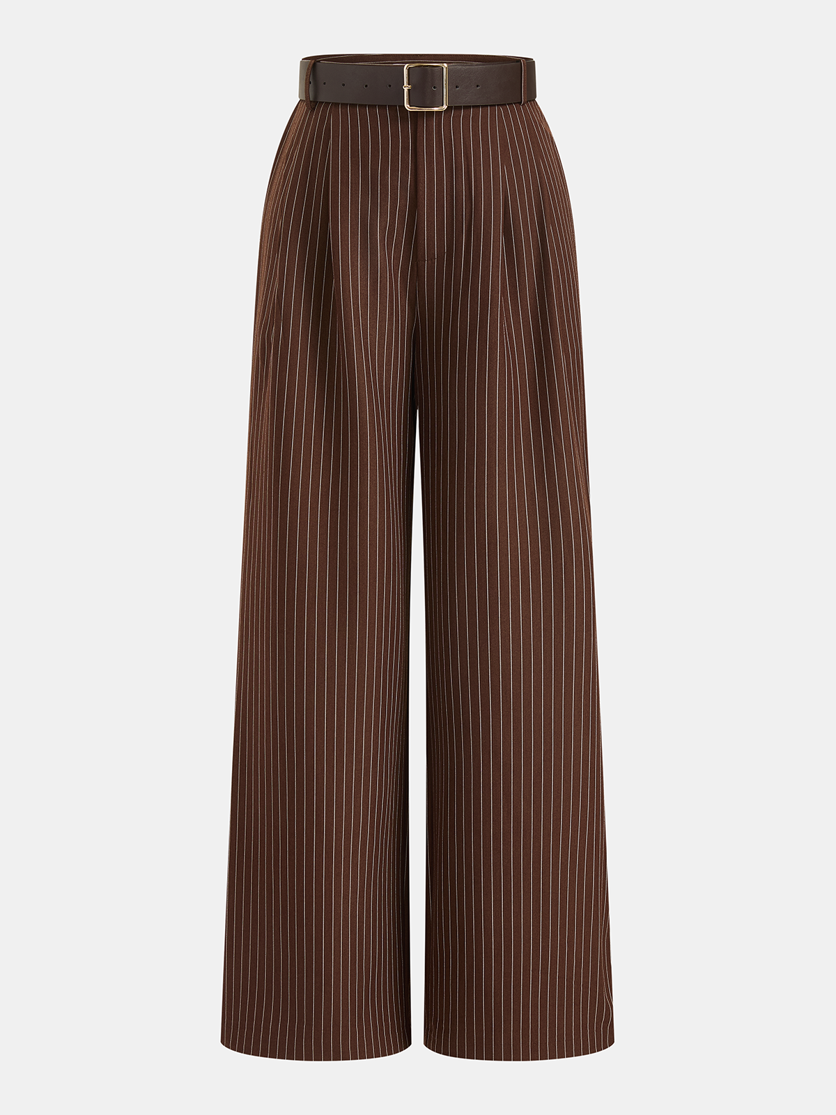 Pinstripe Sleeveless Top and Pants Set with Belt
