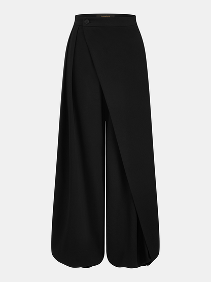 Asymmetric Overlay Balloon Wide-Leg Pants