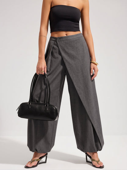 Asymmetric Overlay Balloon Wide-Leg Pants