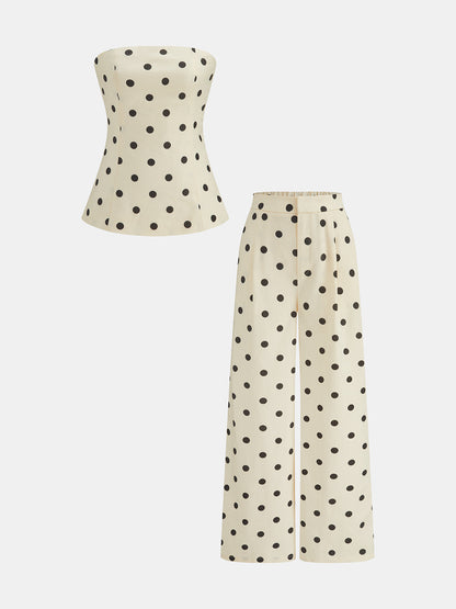 Polka Dot Strapless Top & Pants Set