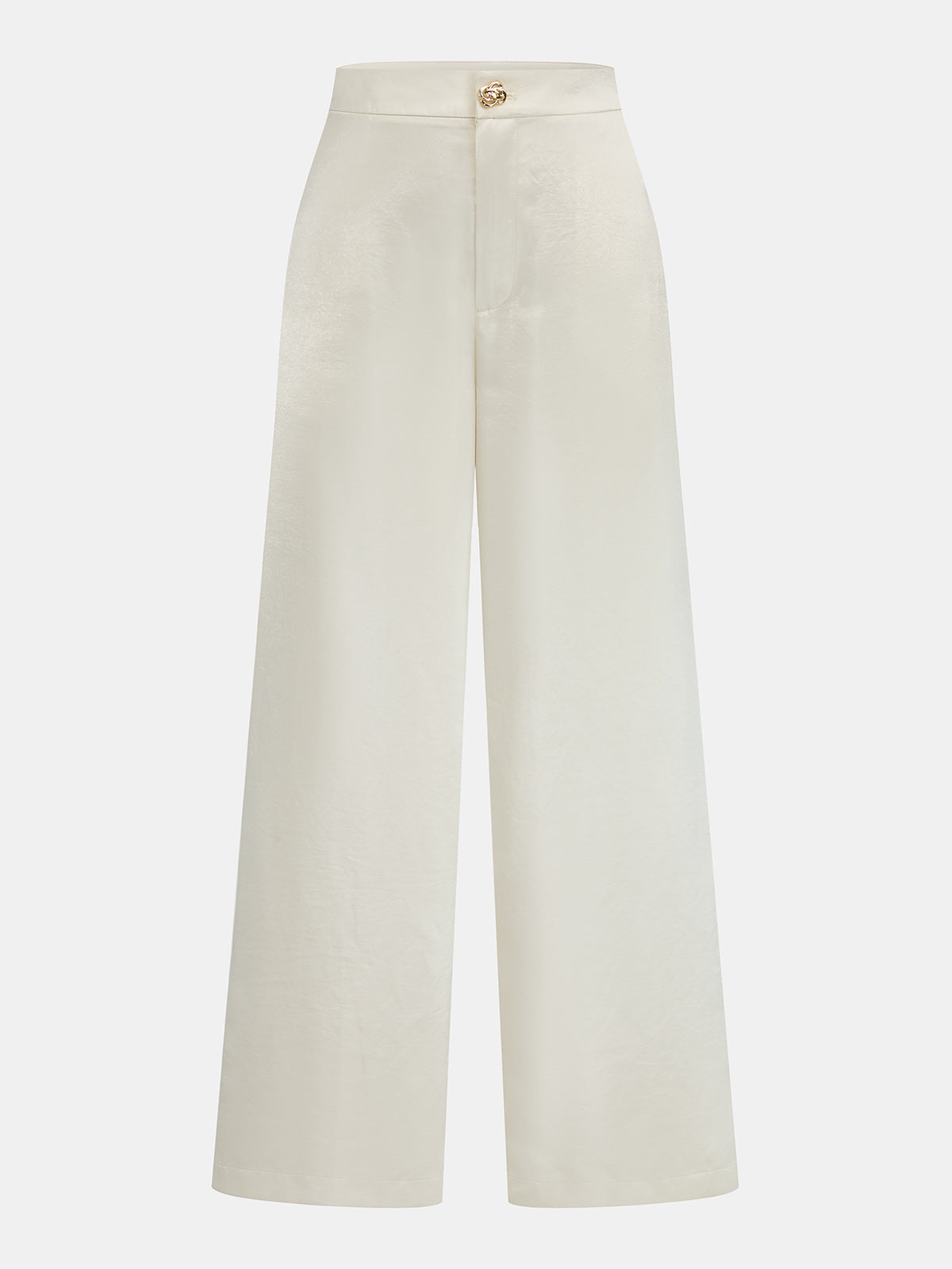 Metal Button Satin Wide Leg Pants