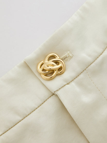 Metal Button Satin Wide Leg Pants