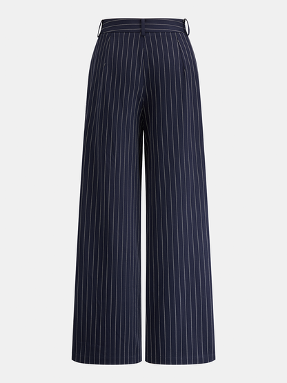 Wrap Overlay Pinstripe Wide Leg Pants
