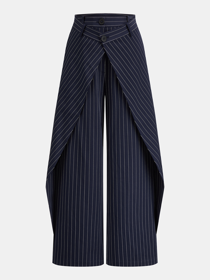 Wrap Overlay Pinstripe Wide Leg Pants