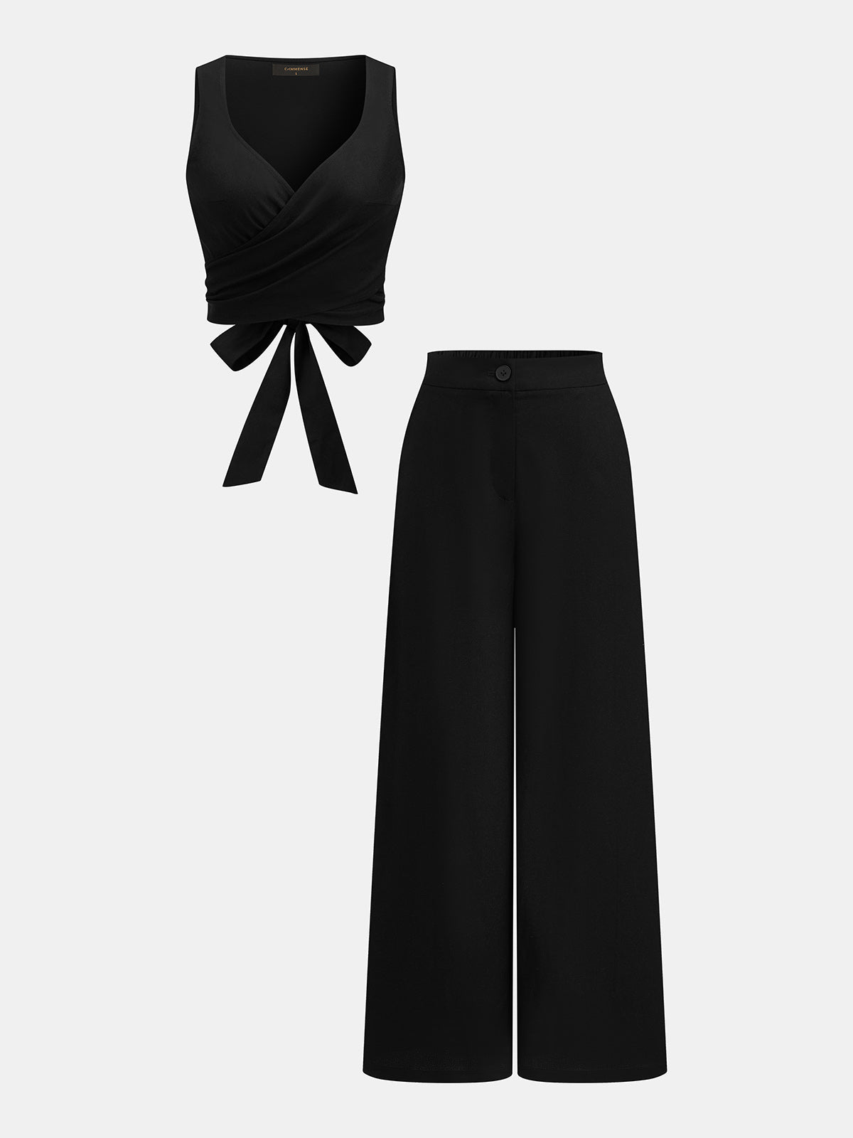 Linen Blend Tie-Back Top & Wide Leg Pants Set