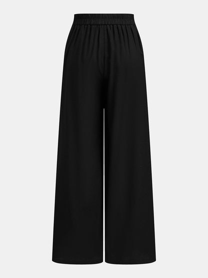 Linen Blend Tie-Back Top & Wide Leg Pants Set