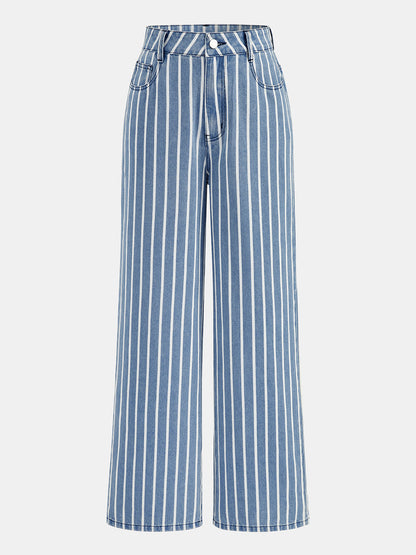 Striped Straight-Leg Denim Pants