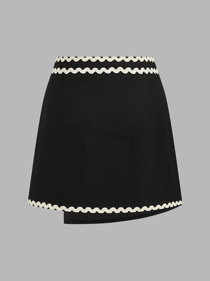Wavy Trim Wrap Mini Skirt