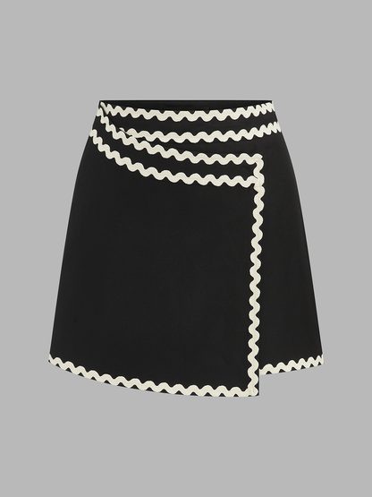 Wavy Trim Wrap Mini Skirt