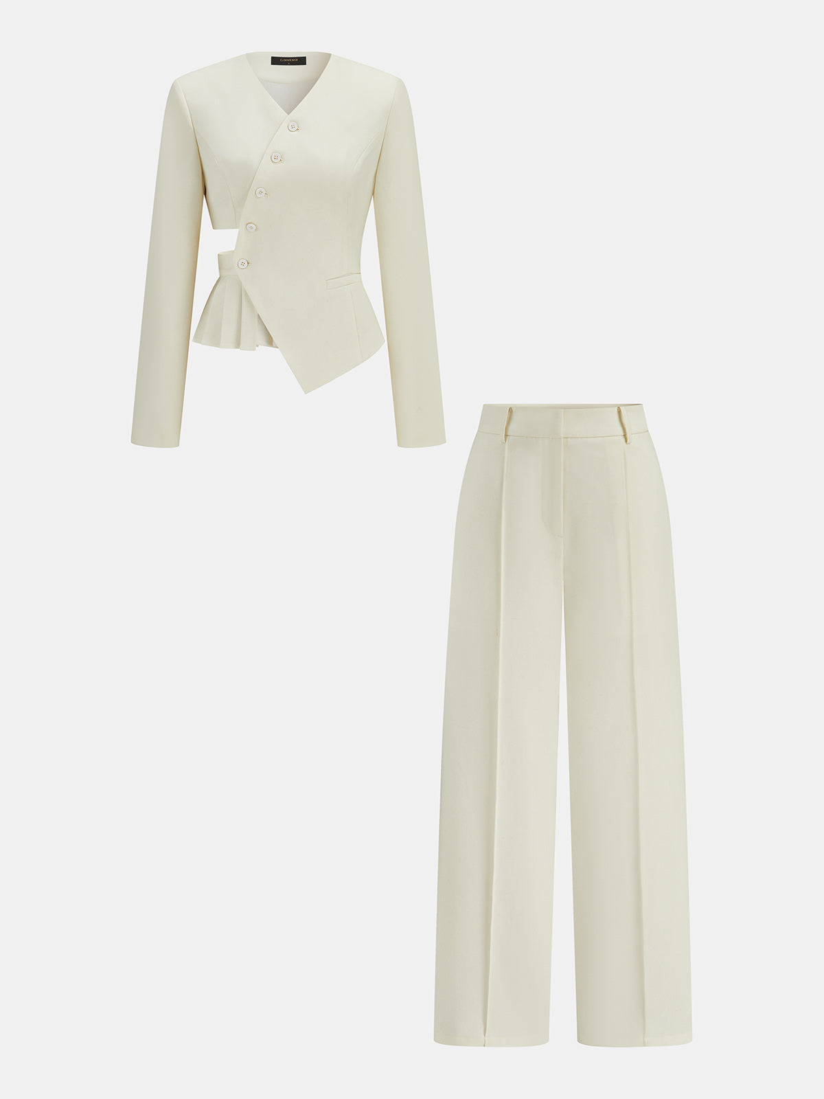 Asymmetric Cut‑Out Peplum Blazer & Pants Set