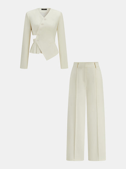 Asymmetric Cut‑Out Peplum Blazer & Pants Set