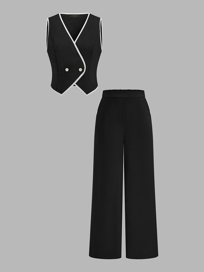 Contrast Piping Two Piece Pants Set